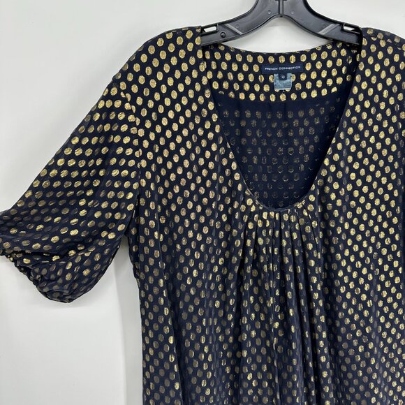 3/$25 French Connection Silk Tunic Mini Dress 10 Metallic Polka Dots Navy Blue - Picture 4 of 11